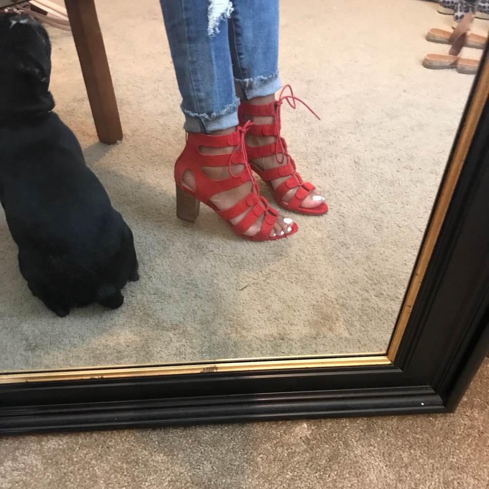 Marc Fisher red lace dress up heels